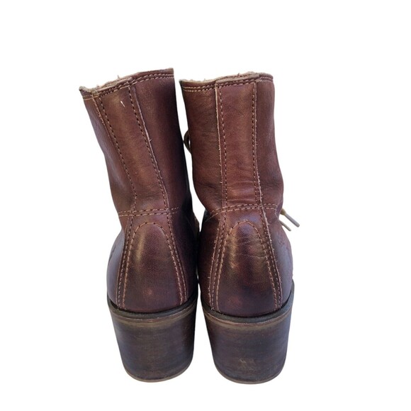 Frye Sabrina 6G Brown Leather Lace Up Chunky Heeled Combat Ankle Booties 7.5 - Picture 4 of 12